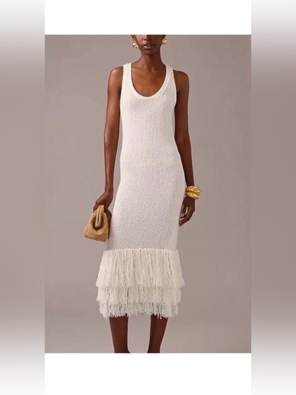 J crew Sleeveless cream white Fringe Maxi Dress